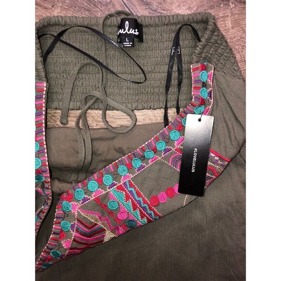 Lulus Little Beach Olive Green Lined Cutout‎ Embroidered Maxi Dress NWT L - Picture 12 of 15